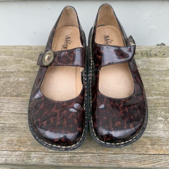 Alegria Paloma Brown Cheetah Animal Print Patent Mary Jane Comfort Shoes Size 40 - Picture 2 of 9